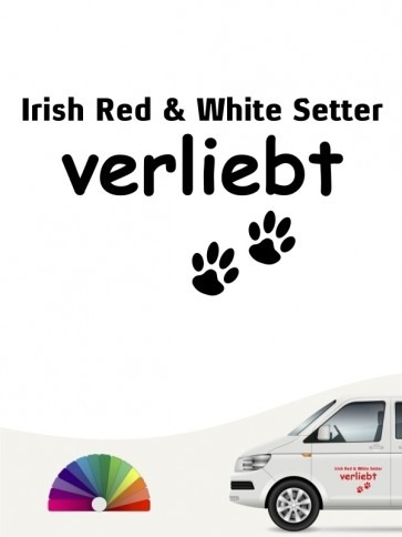 Hunde-Autoaufkleber Irish Red & White Setter verliebt von Anfalas.de