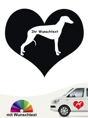 Whippet Autosticker Silhouette im Herz mit Wunschname anfalas.de