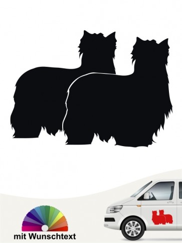 Yorkshire Terrier Autoaufkleber doppelte Silhouette mit Wunschtext anfalas.de