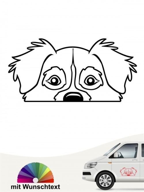 Australian Shepherd Comic Hunde Kopf Autoaufkleber mit Wunschtext von anfalas.de