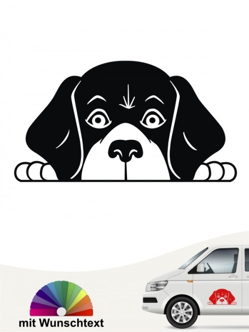 Beagle Comic Hunde Kopf Autoaufkleber mit Wunschtext von anfalas.de