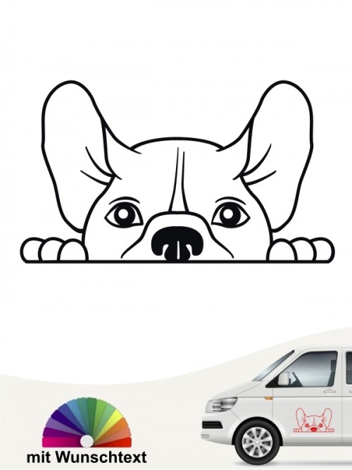 Französische Bulldogge Comic Hunde Kopf Autoaufkleber mit Wunschtext von anfalas.de