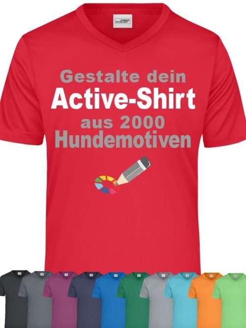 Herren Active V-Shirt mit Hundemotiv anfalas .de