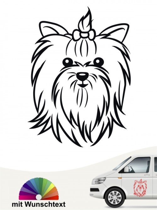 Yorkshire Terrier Autoaufkleber Comic Kopf mit Wunschtext anfalas.de